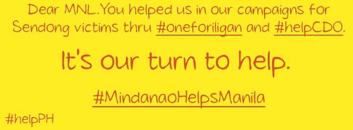 #MindanaoHelpsManila, help cdo, one for iligan, typoon sendong