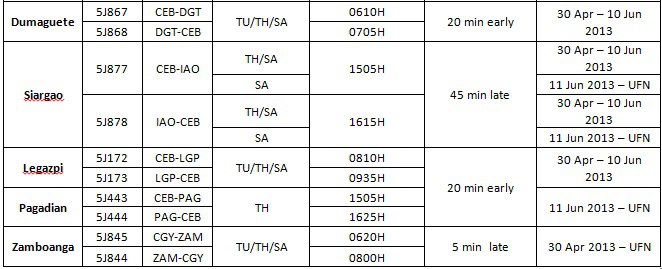 Cebu pacific New Schedule